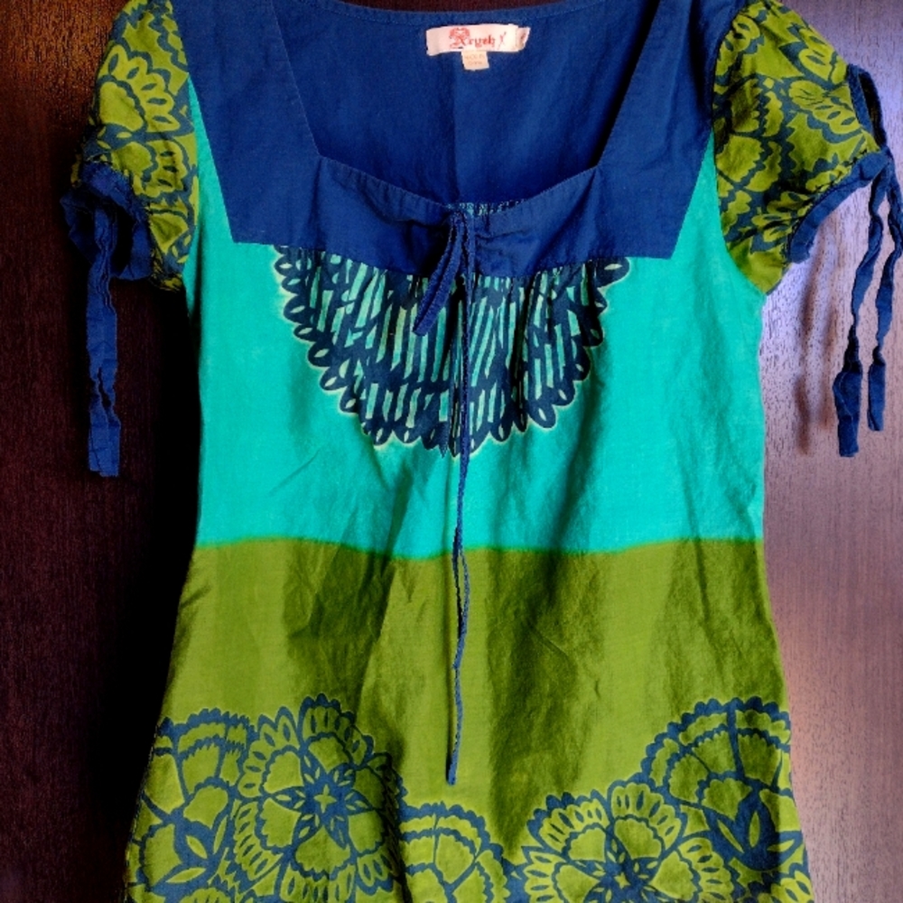Axyeh Blue Turquoise Green Boho Cotton Top
